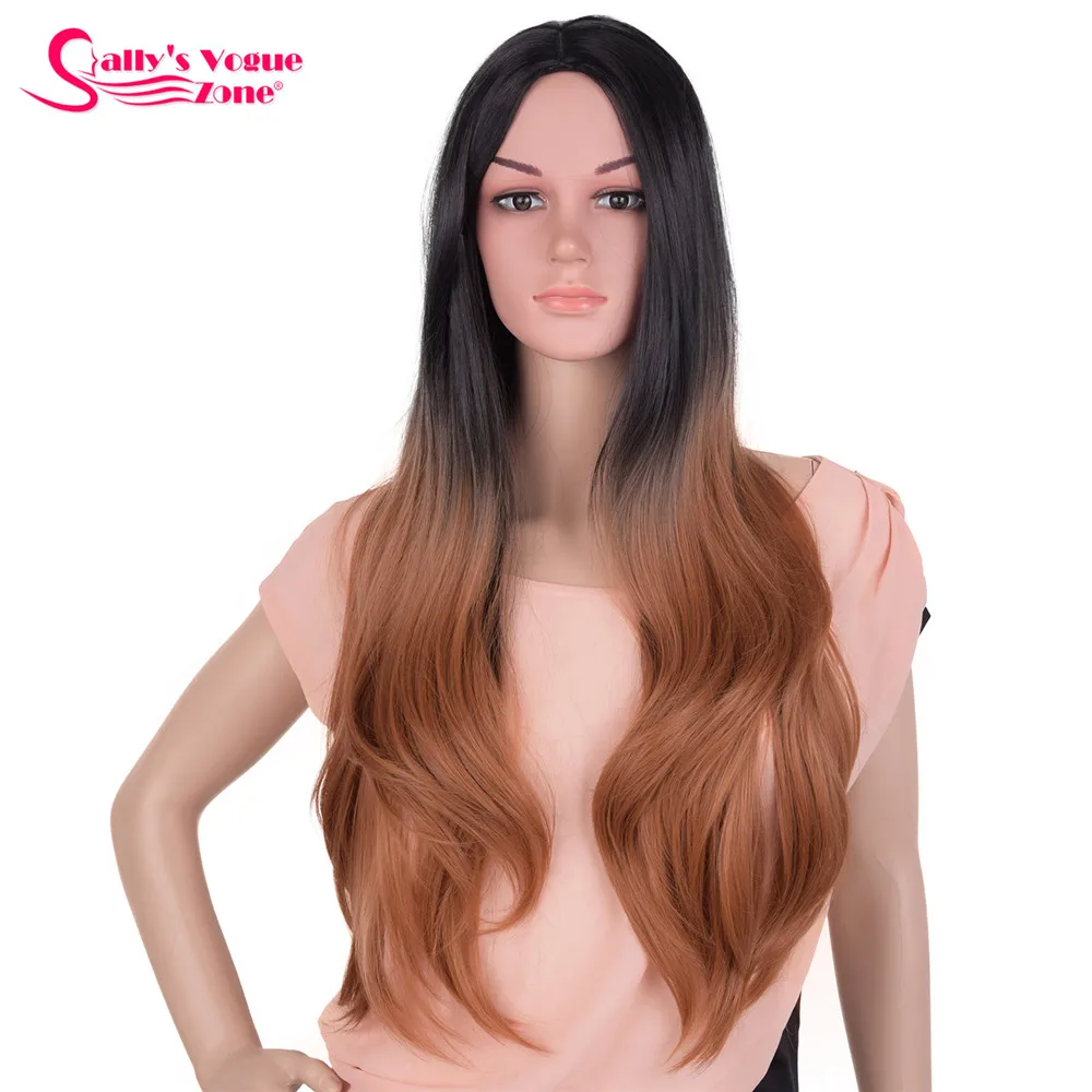 Sallyhair термостойкие синтетические парики 26 дюймов Омбре черный серый фиолетовый цвета натуральные длинные волнистые волосы парик без челки без кружева