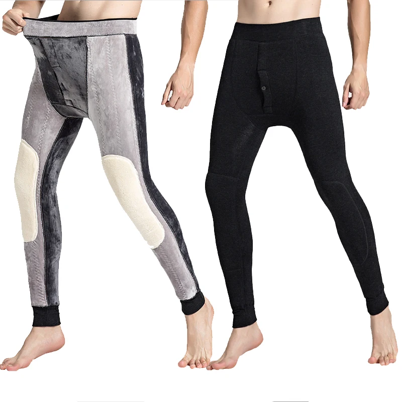2018 Winter Warm Men Long Johns Knee Pad Thick Wool Thermal Underwear