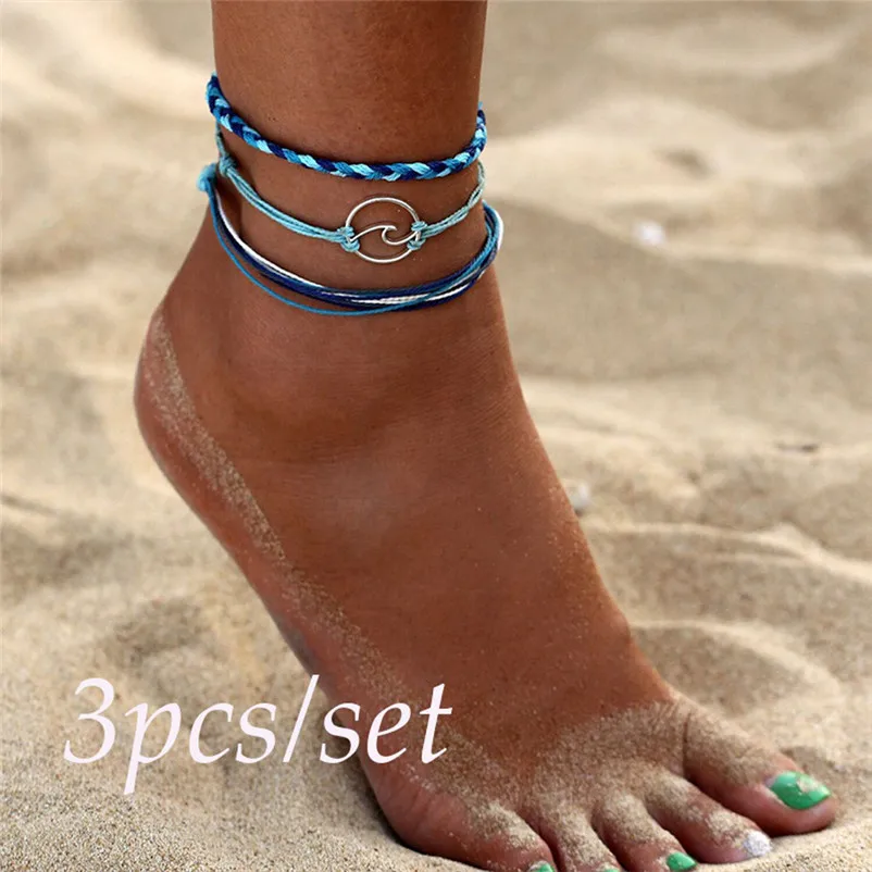 NEW Beads anklets for women Bracelet Bohemia Silver Wave Anklets Rope Beach Anklet Jewelry Sandals Pulseras Tobilleras Y17#N (5)