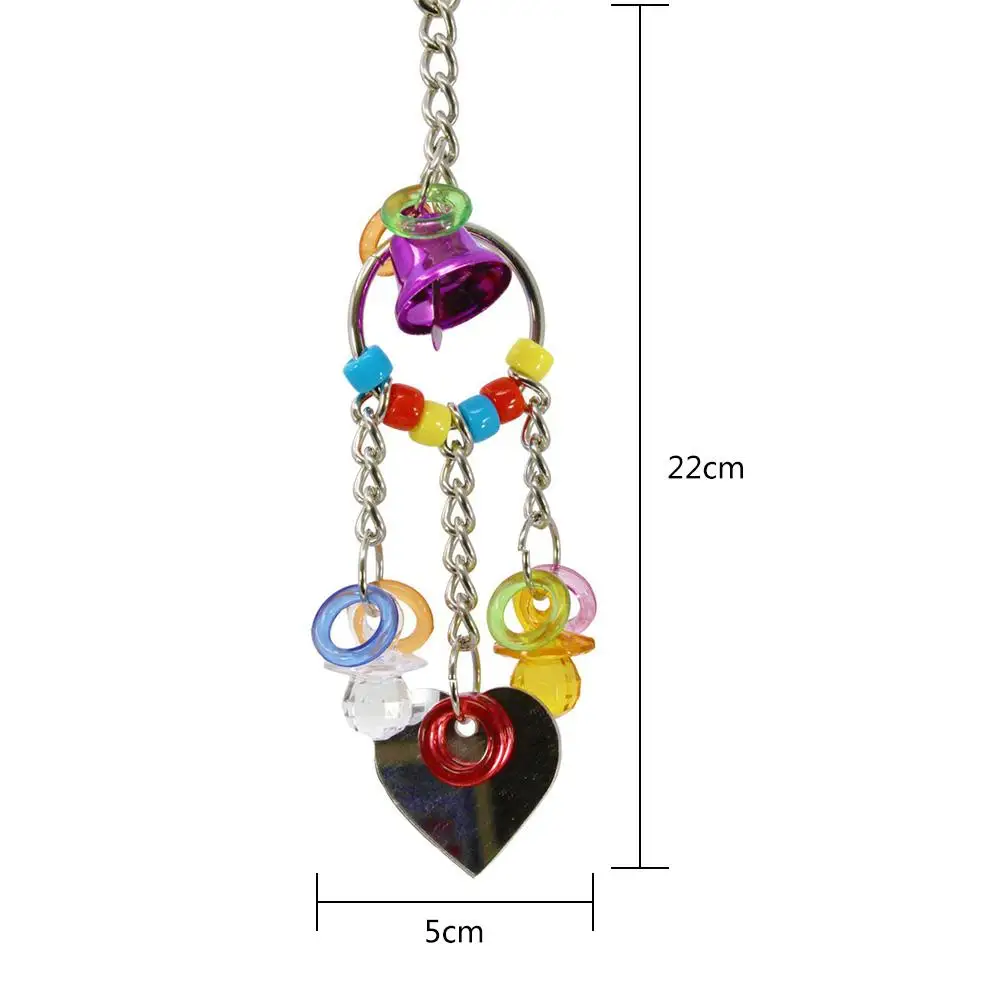 Creative Lovely Hot Sell Pet Toy Play Acrylic Chew Toy Parrot Bird Colorful Bell Chain With Mirror Bird Accessories For Birds