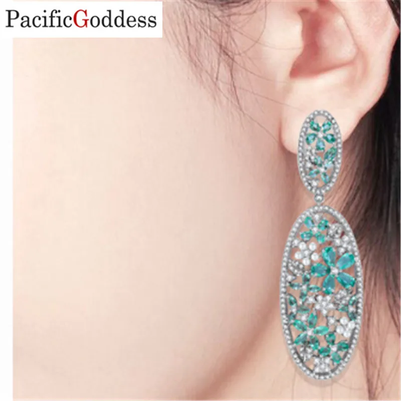 

Pacificgoddess green color Luxury big earrings geometric earrings and white color