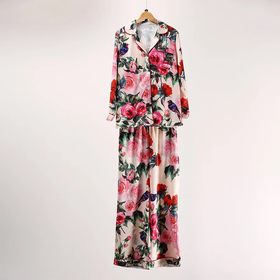 Femmes Occasionnels Larges Rose Col 2017 Longues As Lâche Jambes Pantalon Manches Printemps Mode Rabattu Ensemble Été Photo Chemise Élégant Un gaffqnxIwO