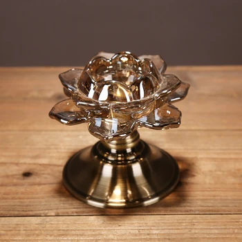 

Classical Glass Lotus Candle Holder Ornamental Table Metal Candlestick Glassware Craft Accessories for Home, Cafe and Bar Decor