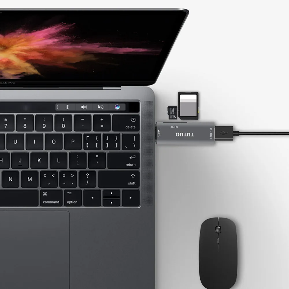 TUTUO 4 в 1 USB C к USB-A 3,0 конвертер SD/TF кард-ридер Тип C OTG адаптер для Macbook Pro/samsung S8/huawei P10-(серый