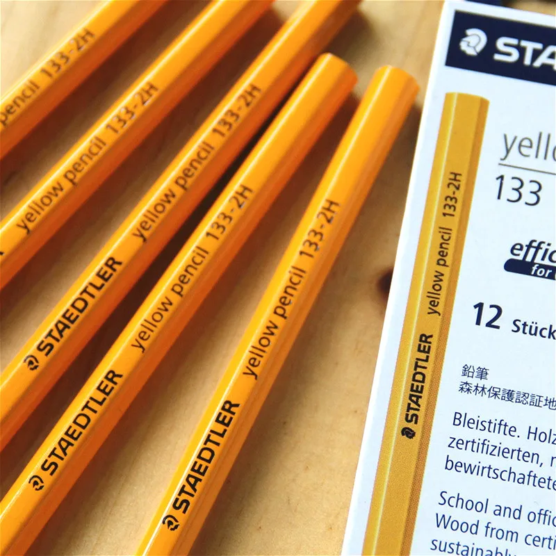 Германия STAEDTLER 133 # шестигранный желтый стандартный карандаш 2H/HB/2B 12 шт./корд.