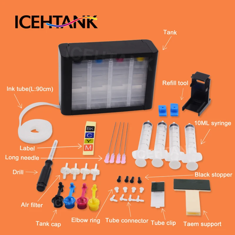 

ICEHTANK Ciss Ink Tank Kit Ink Cartridge For for HP 652 XL for Deskjet 1115 1118 2135 2136 2138 3635 3636 3638 3838 4536 printer