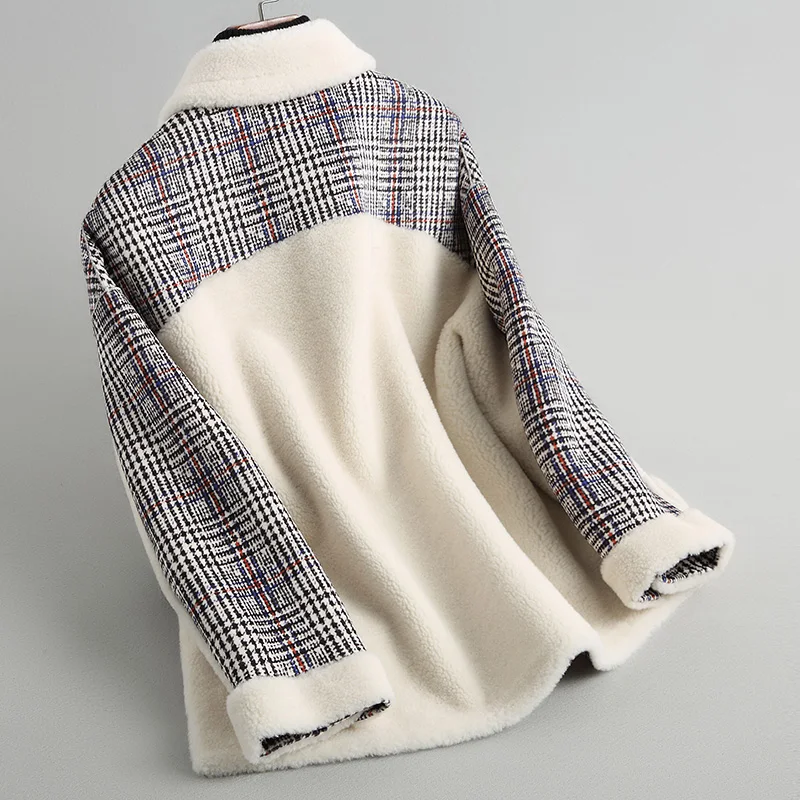 Pardessus Mode White Hiver Agneau Automne Manteaux Les Plaid Wyq1687 And Grid Pour 2018 Laine Épaisse Femelle Black Fourrure Portent Femmes Deux Manteau Côtés De Ayunsue Courtes pRSqxfS