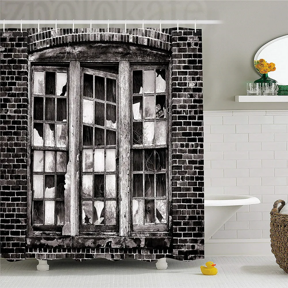 Industrial Shower Curtain, Broken Window Missing Glass Pane Derelict