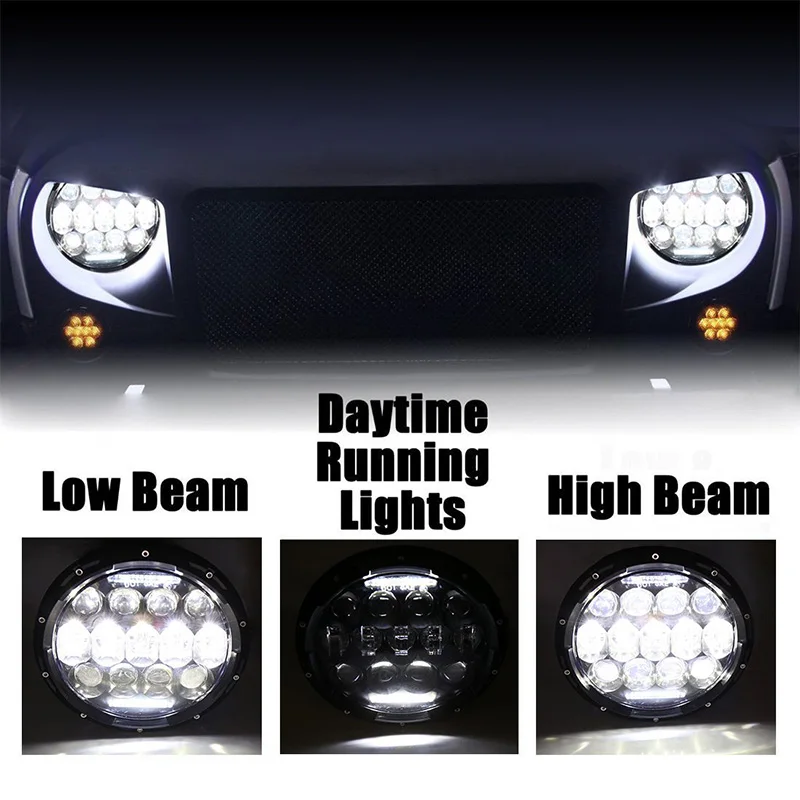 1 Pair 7 Inch Round LED Headlight Lights 75W With White DRL And High Low Beam For Jeep Wrangler JK TJ  (26)