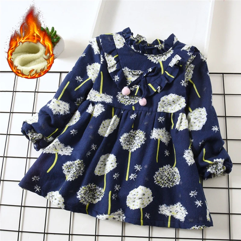 

New Toddler Baby Kids Girls Thick Floral Flower Print Princess Dress Warm Clothes Children's Dress Princess Dress Flower C7$