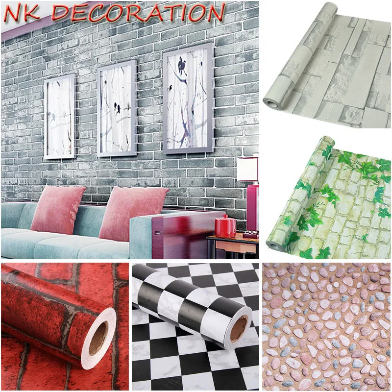 NK DECORATION Hot Width 45cm Self Adhesive Stone PVC Vinyl Wallpaper