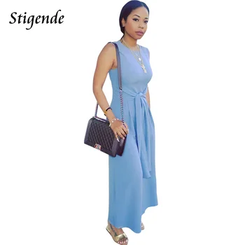 

Stigende Summer Wide Leg Jumpsuit Women Casual Overalls Sleeveless Jumpsuit Elegant Loose Plain Color O Neck Belt Tank Jumpsuit