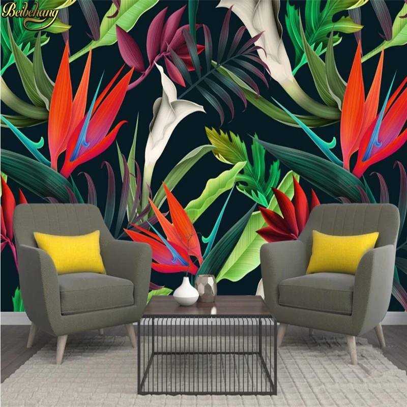 

beibehang Custom photo wallpaper Nordic tropical plant flowers Modern minimalistic wall background papel de parede 3D Wallpaper