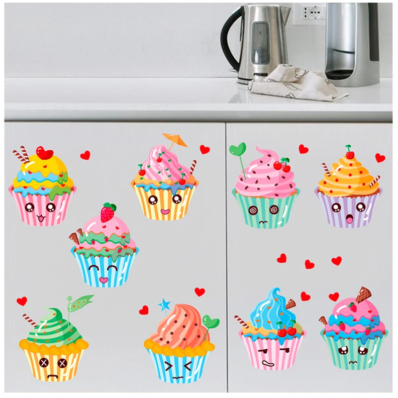 9pcs Ice cream kitchen sticker Kitchen Refrigerator Removable PVC Kitchen decorative wall stickers Children's sticker