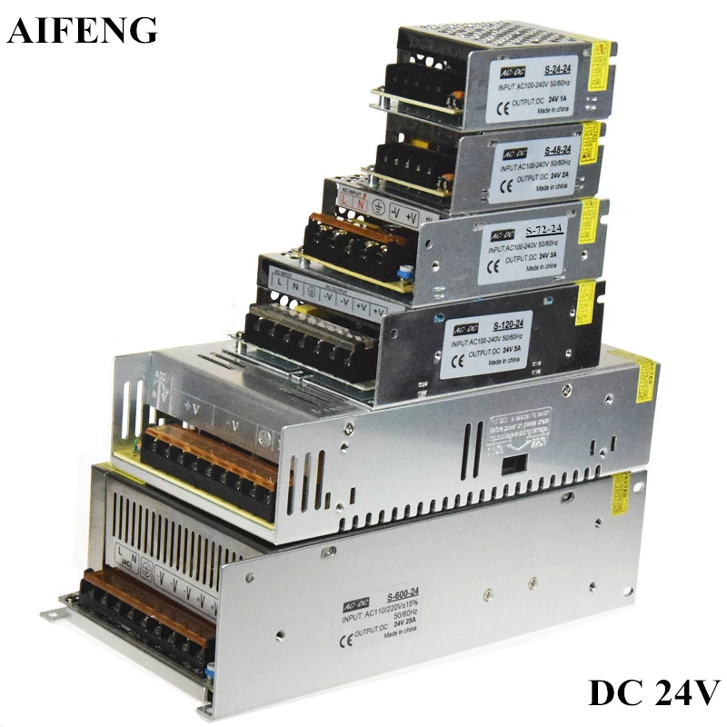 

AIFENG Switching Power Supply Adapter 24W 48W 72W 120W 360W 600W For Led Strip Lights AC 110V 220V To DC 24V Driver Power Supply