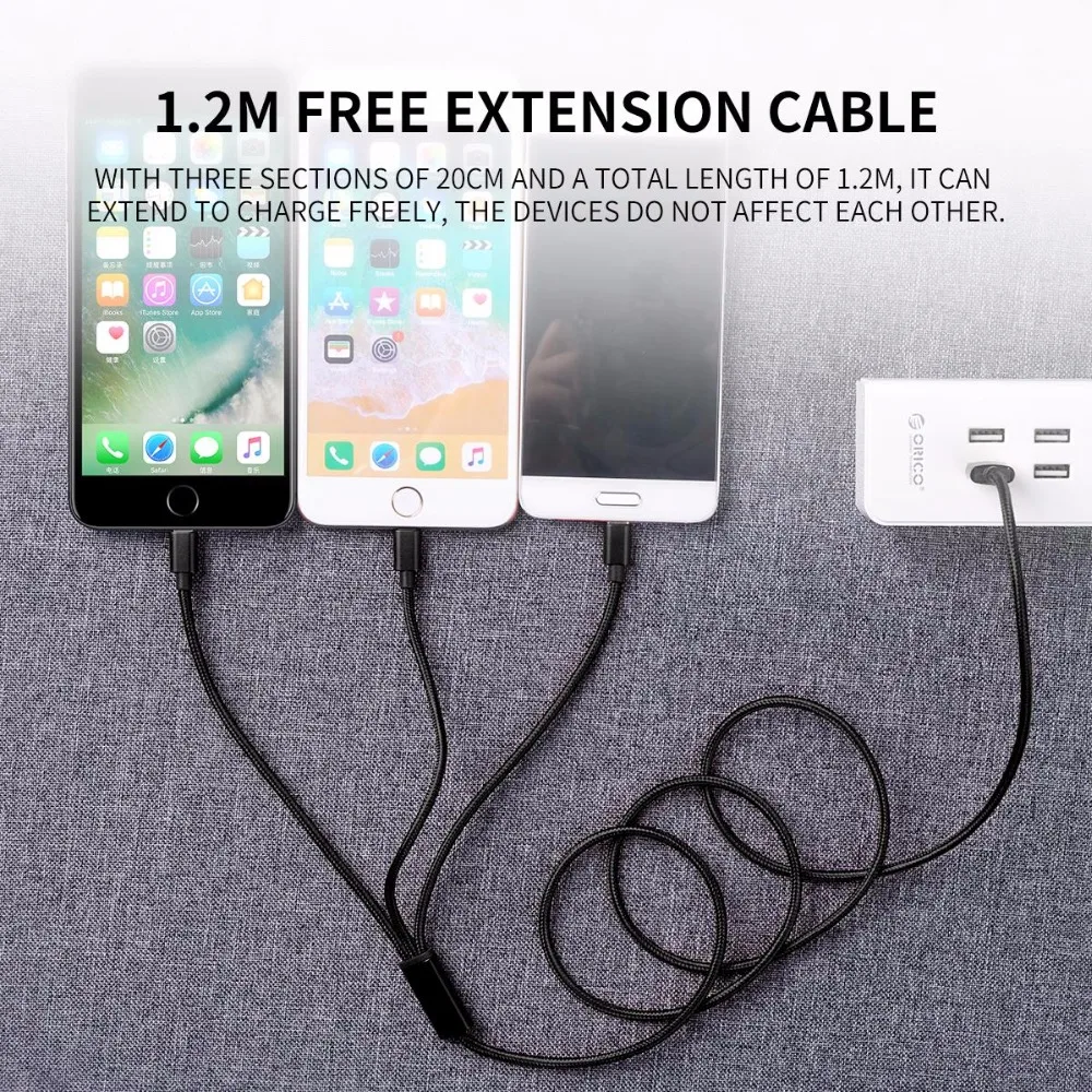  ORICO 3 in 1 USB Lightn Kabel für iPhone X Lade Ladegerät Micro USB Kabel Für Android USB Typ c tel