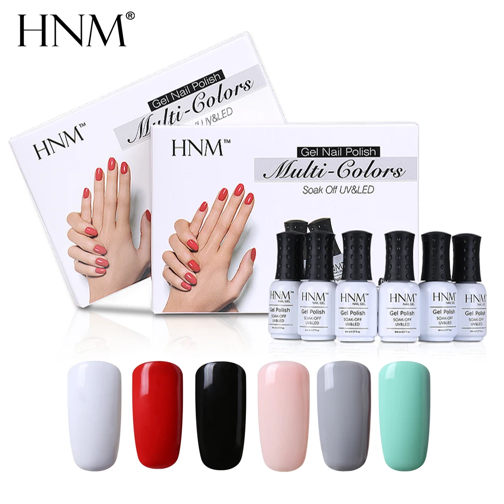 HNM Светодиодный УФ гель для ногтей 6 классических однотонных цветов на выбор