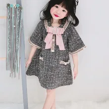 Коллекция года, летняя и осенняя модная одежда для девочек милое Белое и черное стильное платье для девочек, одежда для маленьких девочек, pretticoat