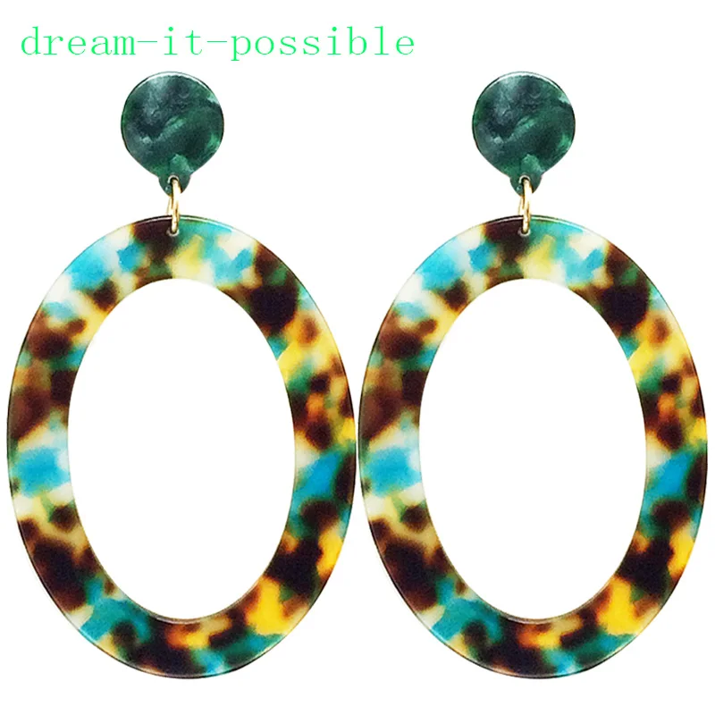 

Dream-it-possible 2018 New FashionLong charm elegant new trendy big oval green Acrylic Resin Earrings cute Earring for Woman