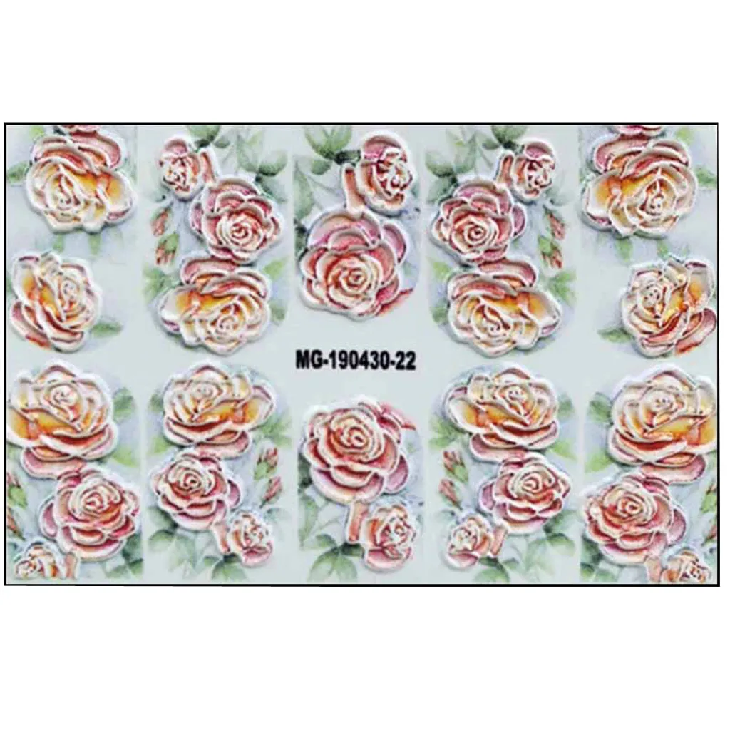 Fashion Beautiful Women Nail Art 1Pcs 6D Engraved Acrylic Nail sticker Nail Stickers Embossed Flower Water Nails Decoration