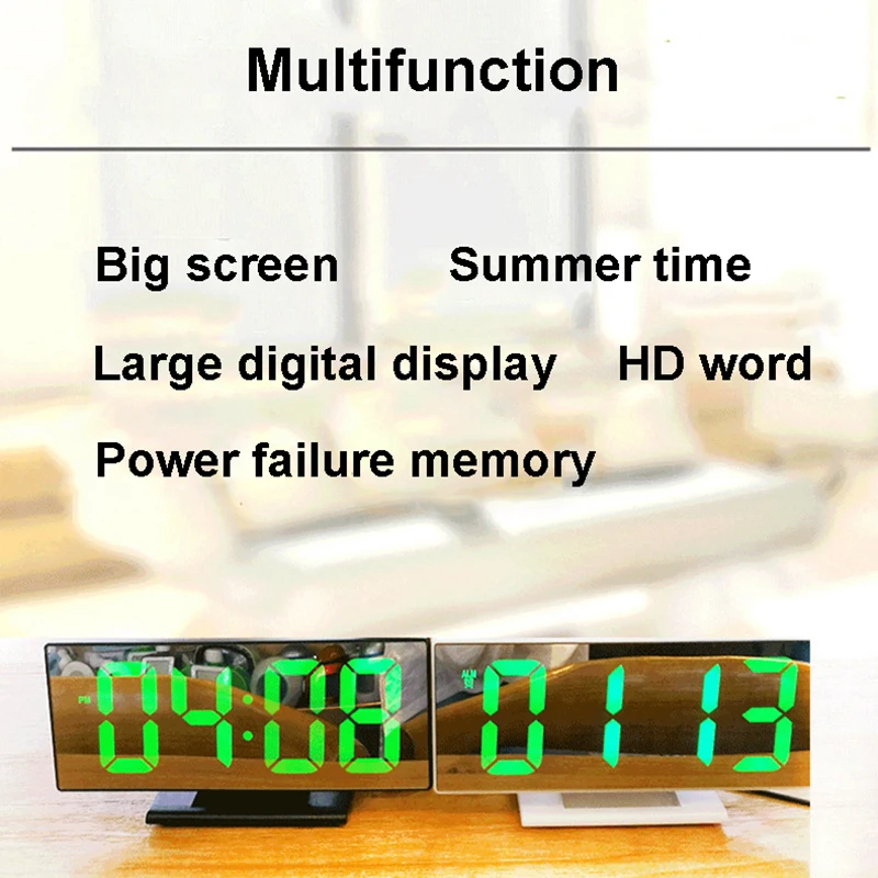 Светодиодный Настольный будильник, светодиодный зеркальный цифровой будильник, электронные часы, настольные многофункциональные часы с функцией повтора температуры, ночной дисплей