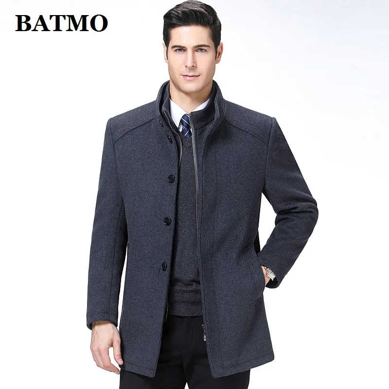 GREY BATMO Новое поступление осенне-зимнее шерстяное пальто высокого качества для мужчин, мужские шерстяные куртки, теплое пальто, M-XXXL больших размеров, 1729 - Цвет: GREY