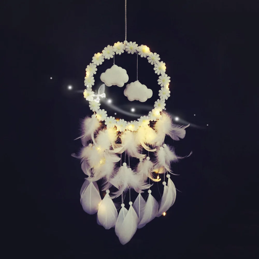 

Wind Chimes White Feather Dream Catcher Handmade Net Wall Hanging Craft Gift For Girls Room Decor