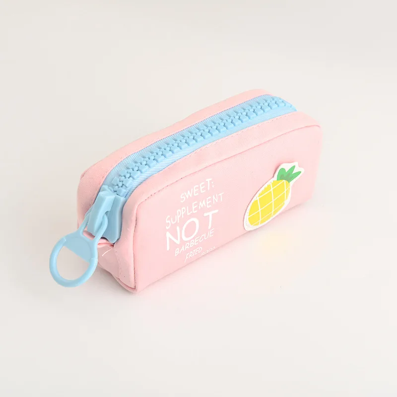 Big zipper Fruit pencil bag Lemon Pineapple Canvas school pencil case Stationery organizer Storage bags for pens Office A6628 - Цвет: Pineapple