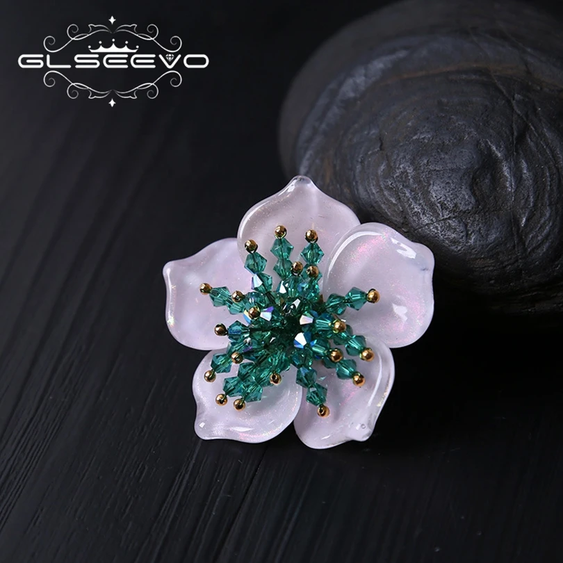 

GLSEEVO Natural Pink Glaze Brooch Pins And Brooches For Women Accessories Birthday Gifts Dual Use Luxury Fine Jewelry GO0171