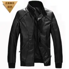 Горячая Весна мужской пункт Досуг Мода искусственная кожа воротник пальто Черная куртка/M-XXXL