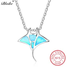 Blaike голубой огненный опал Милая подвеска Медуза ювелирные изделия Настоящее серебро 925 пробы Радужный камень ожерелье в виде животного женщины