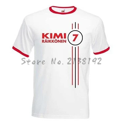 

Kimi Raikkonen Number 7 Mens Ringer T Shirt Formula 1 Driver funs gift man tee shirt male top tees t