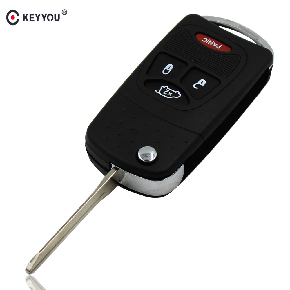 CHRYSLER DODGE JEEP 4 BUTTON REMOTE KEY SHELL CASE WITH UNCUT KEY BLANK CHRYSLER DODGE JEEP 4 BUTTON REMOTE KEY SHELL CASE WITH UNCUT KEY BLANK