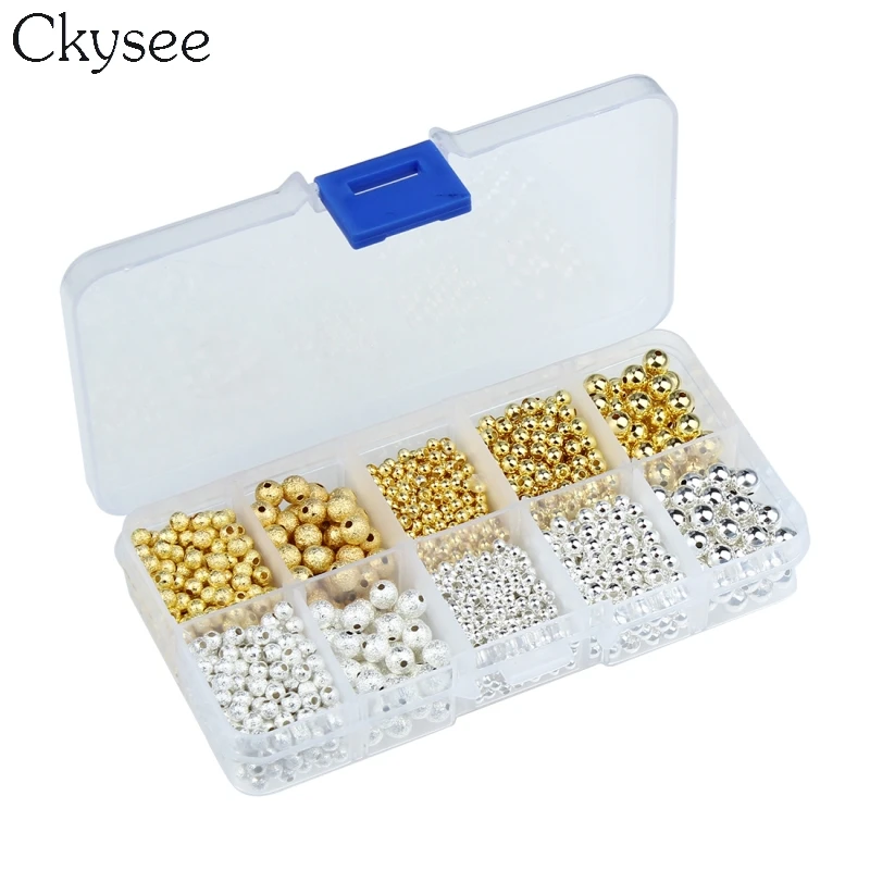 

Ckysee 1Box 3/4/6/8mm Gold/Silver Mixed Round Copper Spacer Beads Ball End Seed Beads For Necklace Bracelet Jewelry Making