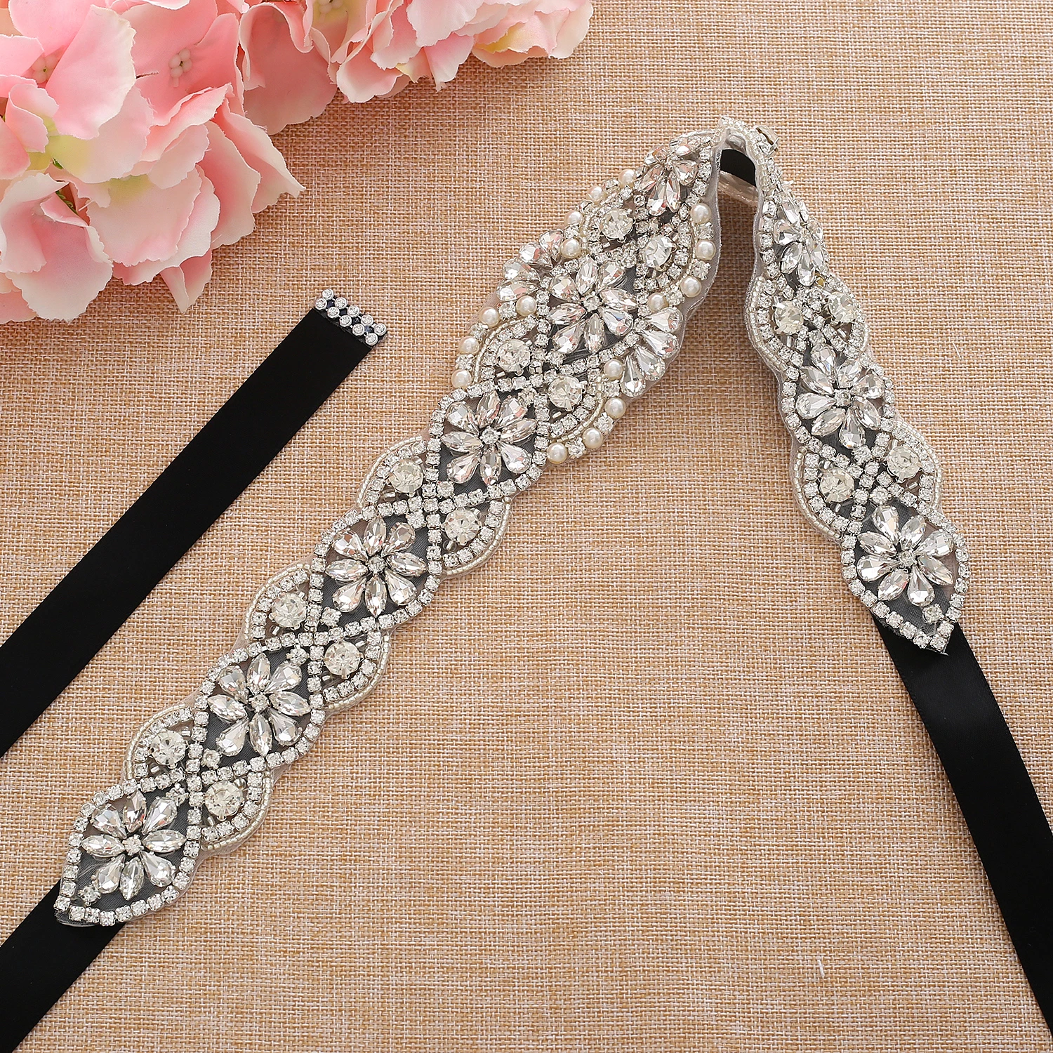 SESTHFAR – ceinture de mariée à fleurs pour filles, faite à la main avec strass en argent, pour robe de soirée