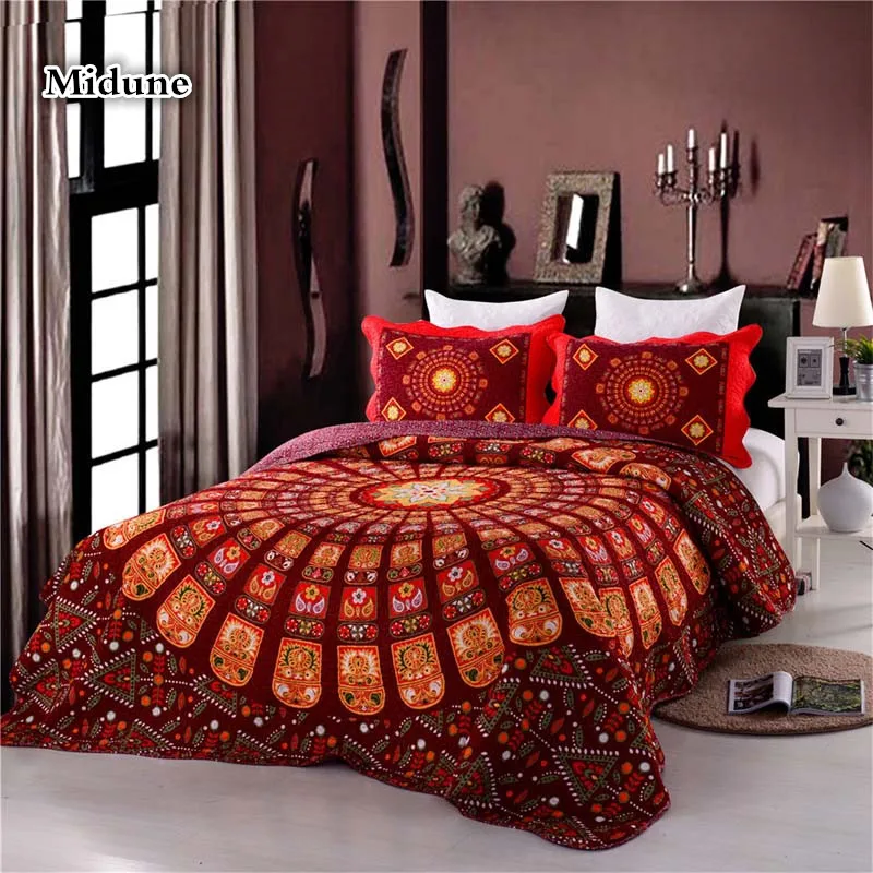 Bohemia style embroidered bed cover three pieces of home textile Washed