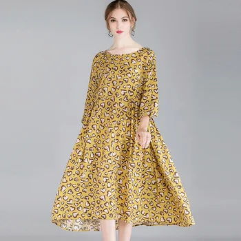 

2019 Spring Printed Casual long dress elegant Party Dress 3/4 sleeves empire loose longos Vestidos Plus size oversize XL-4XLXXXX