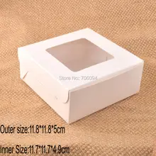 50 шт 11,8*11,8*5 см(4,6 ''* 4,6''* 2 '') белая бумажная коробка с окном для торта ручной работы подарочные коробки, на заказ коробка нужна дополнительная стоимость