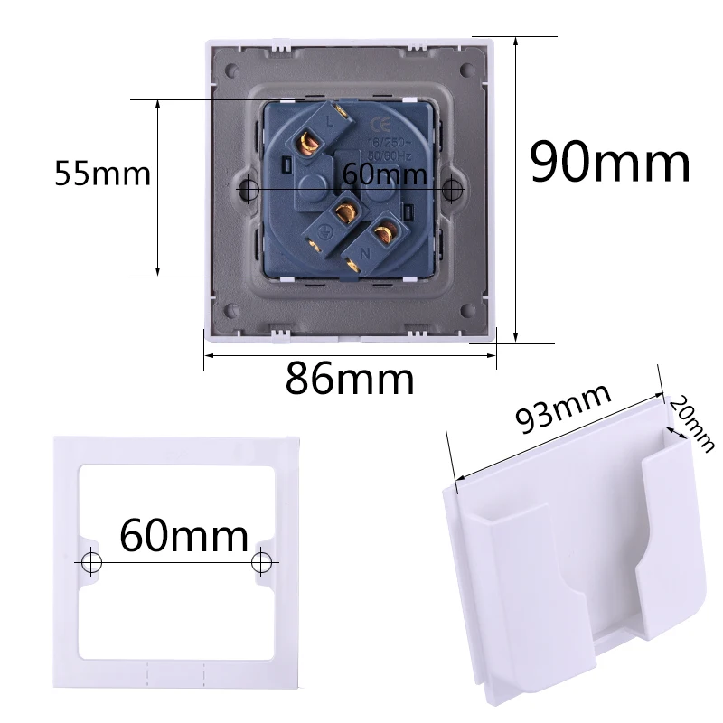 Joocreat, стандарт ЕС, белая панель, AC 110, 250 В, 16A, настенная розетка, европейская вилка, заземленная электрическая розетка, 86 мм* 90 мм