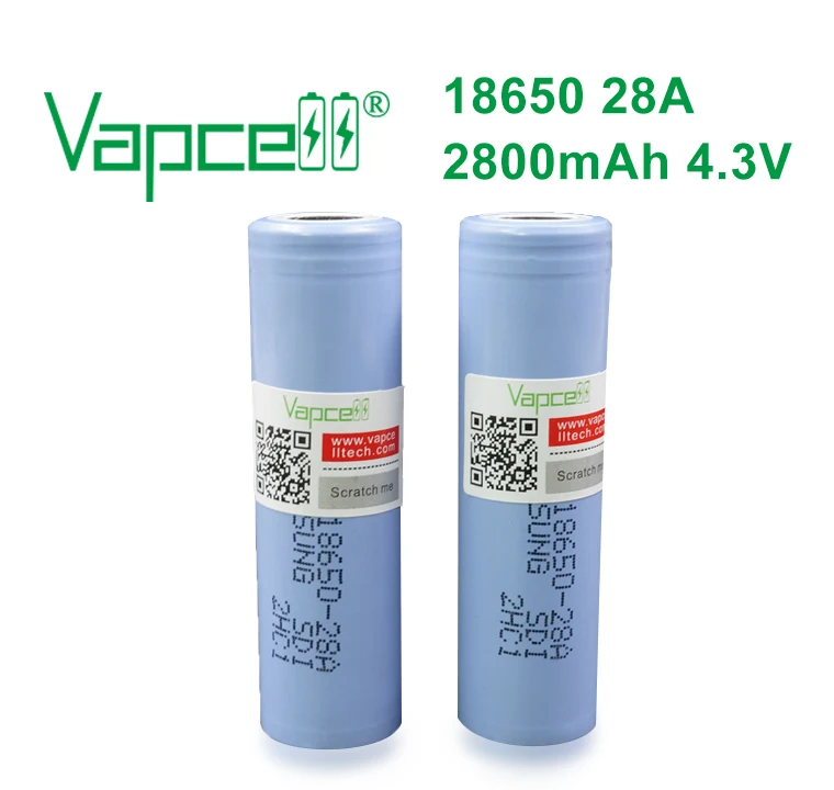 

Vapcell 100% original 18650 battery 2800mAh 4.3V (28A) and batteries button top