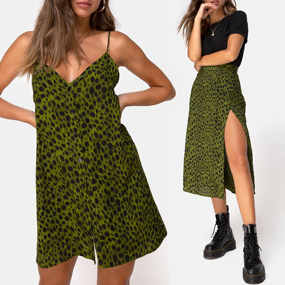 green leopard print mini dress