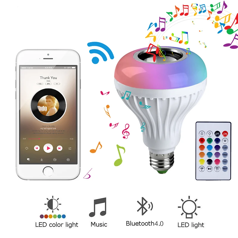 

E27 Smart LED Bulb Light Music RGB Wireless Bluetooth Speaker Player 12W LED Lamp Bulbs Dimmable for Party with Remote Control