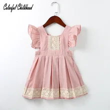 Одежда для маленьких девочек розовый Кружево оборками Детские платья для Детское платье принцессы для вечеринки для девочек ясельного возраста одежда для девочек