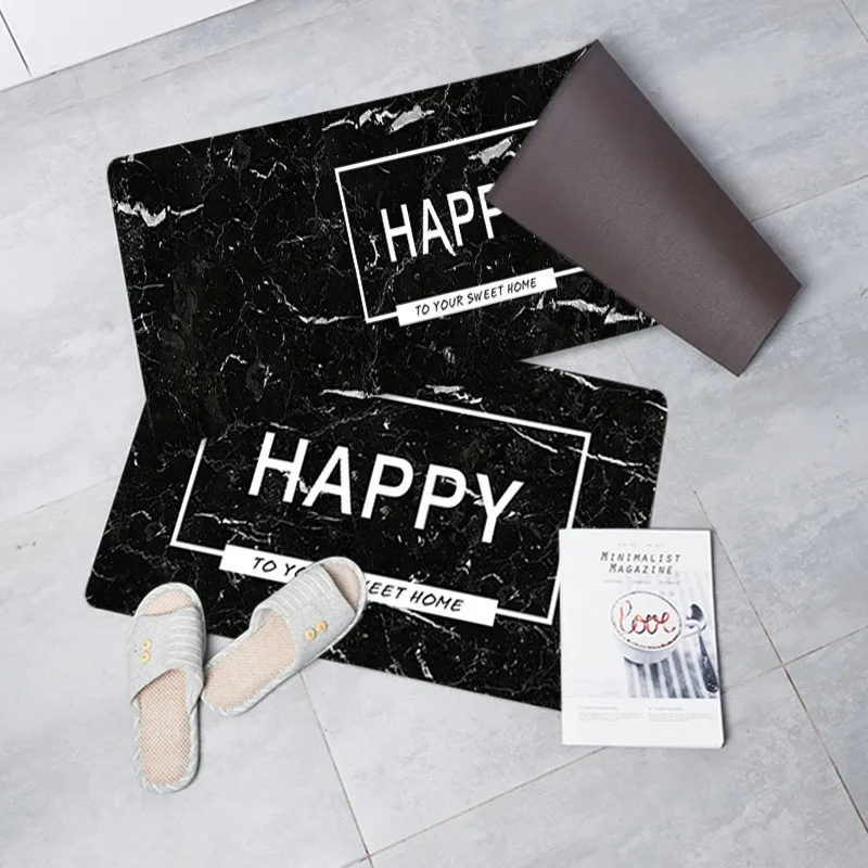 

Black White Marble Printed PVC Kitchen Mat Cooking Rugs Tatami Floor Mat Bathroom Carpet Entrance Door Mats tapis cuisine RC164