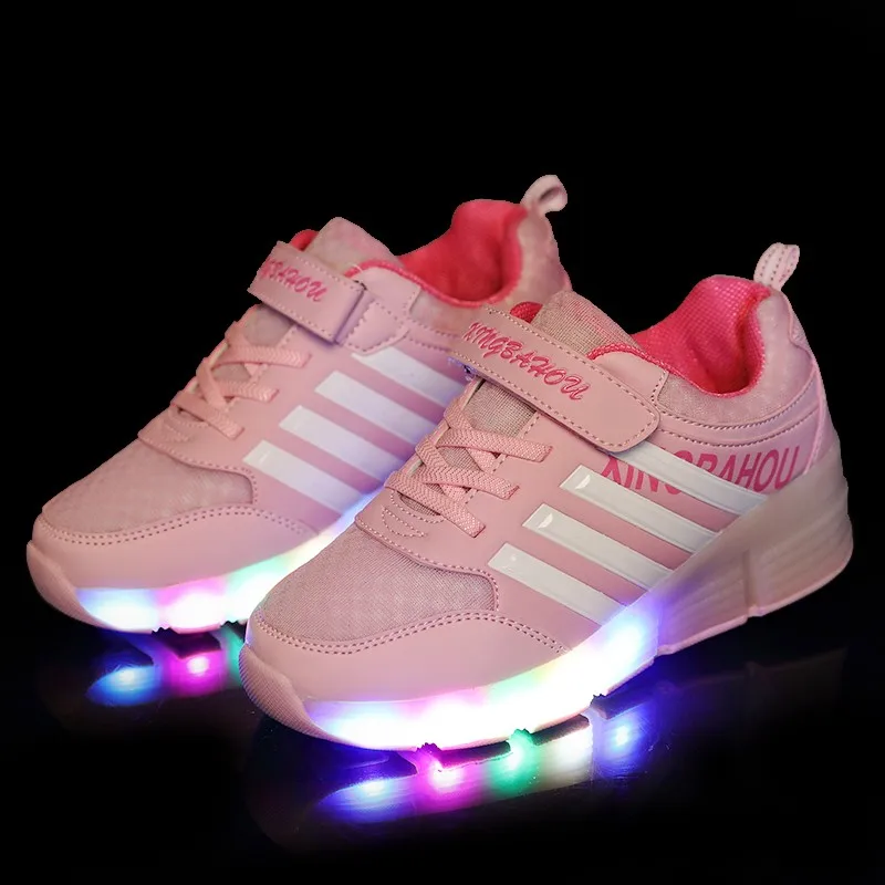 Детские светящиеся кроссовки с колесиками со светодиодной подсветкой Роликовые Коньки Спортивная светящаяся обувь для детей мальчиков Розовый Красный heely