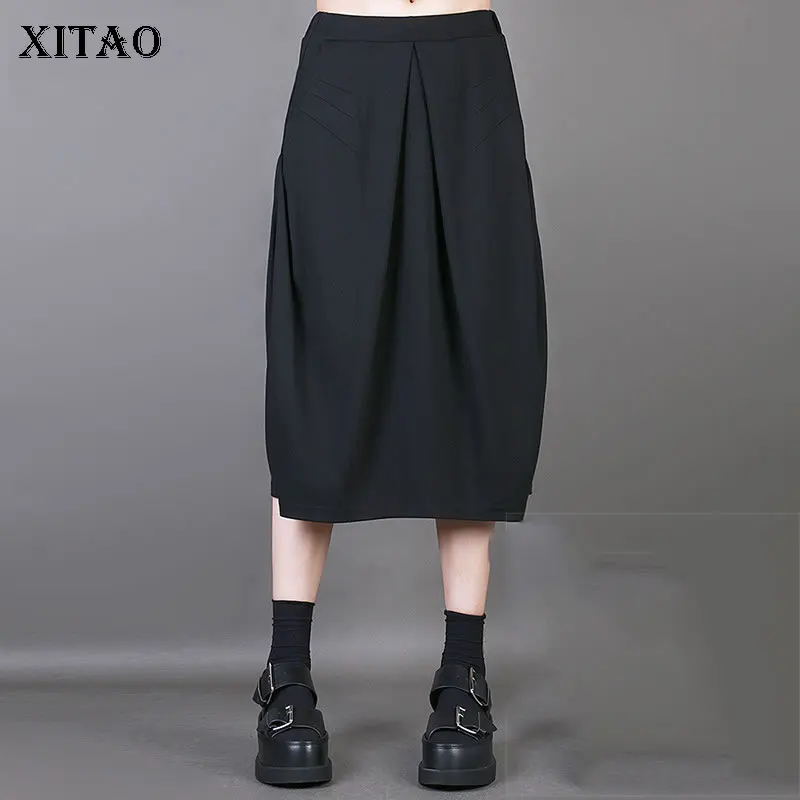 

[XITAO] Hong Kong 2018 Spring New Arrival Casual Women Solid Color Mid-Calf Bud Skirts Female Loose Elastic Waist Skirts LJT1141