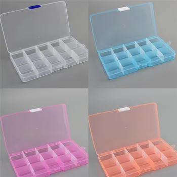 

4 Colors 15 Slots Compartment Plastic Storage Box Adjustable Case Jewelry Bead Stuff Container Jewelry Making Craft Tool Boxes