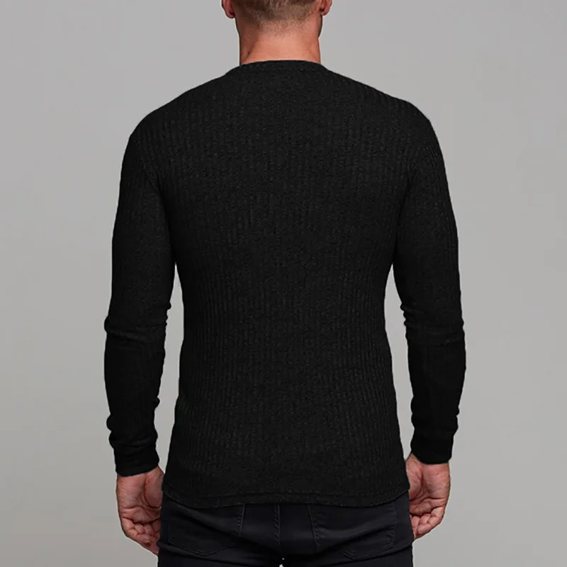 Machinefitness Slim Fit с длинным рукавом свитера Для мужчин s Весенняя мода вязаная рубашка Для мужчин Повседневное круглым вырезом пуловеры Для