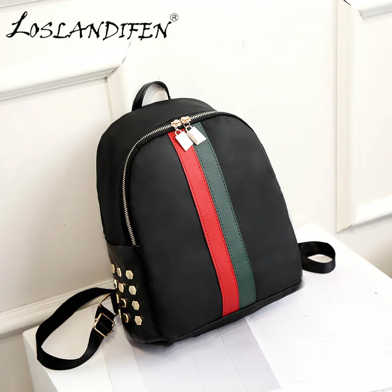 

Rivet Solid Color Oxford Backpack Korean Style Red Green Stripes Casual Women Backpack Summer New Soft Leather Woman Bag