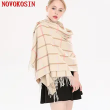 SC268 Luxury Plaid Pattern Scarf 2018 Female Thick Faux Cashmere Ring Scarf Women Pashmina Tassel Fashion Warm Striped Shawl britain flag letter landmark pattern tassel scarf